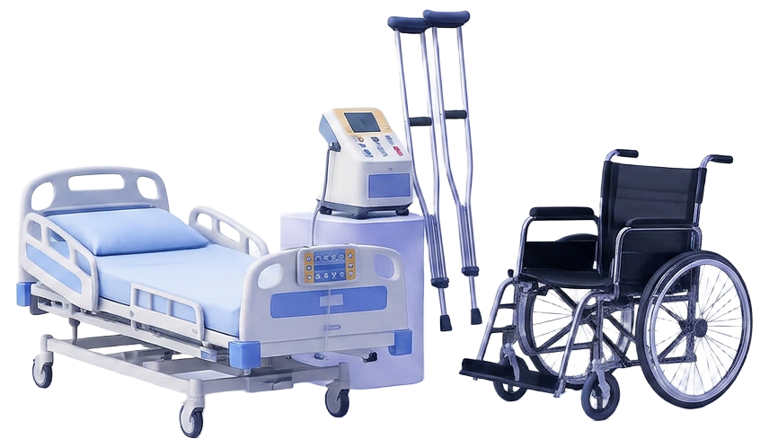 Medicinski krevet, štake i invalidska kolica